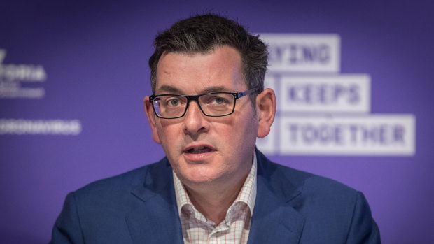 The purple backdrop behind politicians for COVID-19 updates has become a common sight for Victorians during the pandemic.