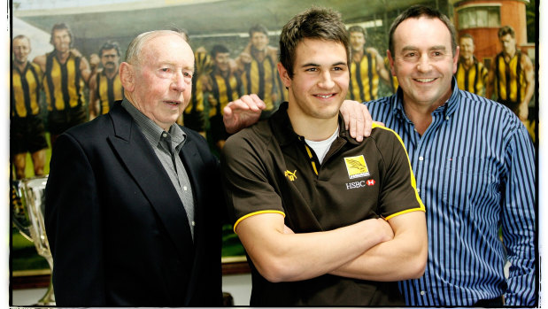 Three generations, when Josh Kennedy was taken as a father-son by the Hawks in 2006 (L-R John Kennedy snr, Josh Kennedy, and John Kennedy jnr)