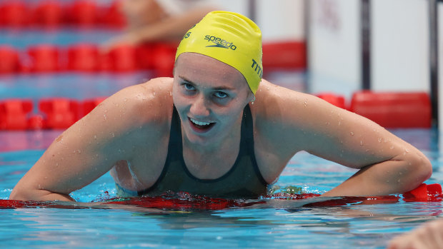 Tough as nails ... Ariarne Titmus after winning gold in the 200m freestyle.