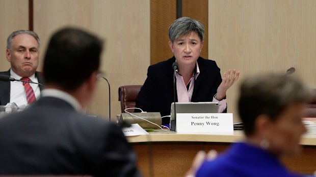 Labor senator Penny Wong puts questions to Assistant Minister for Treasury and Finance Zed Seselja on Tuesday. 