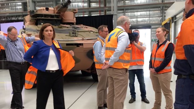 LNP leader Deb Frecklington was not invited to ride in a tank with the Prime Minister on Sunday, but 11 others were. 