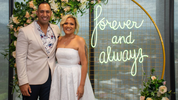 Brisbane couple Janine Kavana and John Lemana tied the knot at the city’s registry on Friday – a palindrome day.