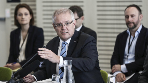 Prime Minister Scott Morrison address State Premiers and Chief Ministers during a Council of Australian Governments (COAG) meeting on Friday. 