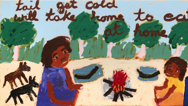 Sally M. Nangala Mulda’s 
‘Tail get cold...’ 2018.