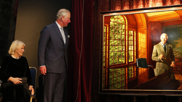 Prince Charles and Camilla, the Duchess of Cornwall unveil a portrait of His Royal Highness, by Australian-born artist Ralph Heimans.