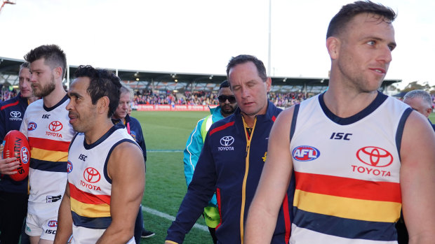 Over and out: Don Pyke and the Crows closed out their disappointing 2019 season with a loss to the Bulldogs at Mars Stadium in Ballarat.