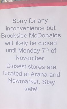 A sign advising customers of the closures.
