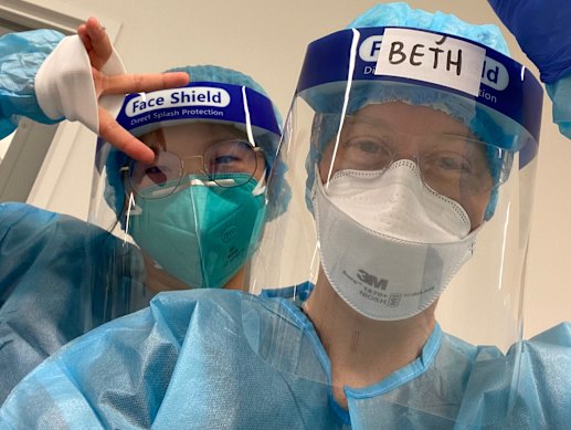 Intensive care nurse Bethany Kirk, right, and a colleague.