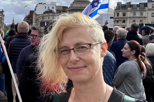 Tamar Hershko in Trafalgar Square on Sunday to support the hostages and their families.