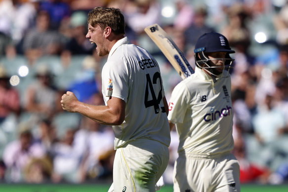 Cameron Green first worked over, and then accounted for, England’s captain Joe Root.