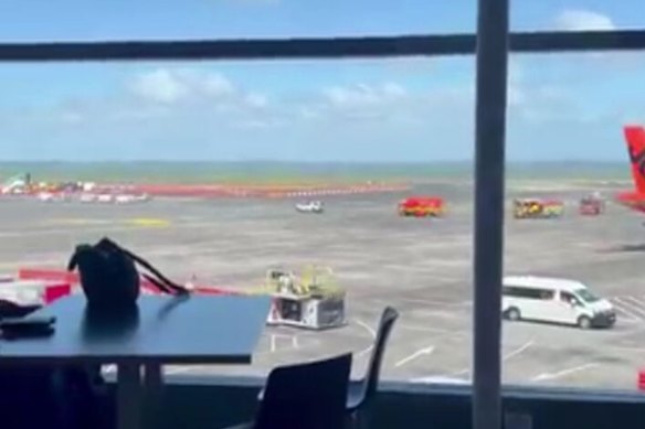 Emergency vehicles at Auckland Airport on Friday.