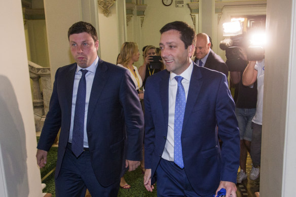 Opposition MP Tim Smith (left) and his leader, Matthew Guy, are close friends. 