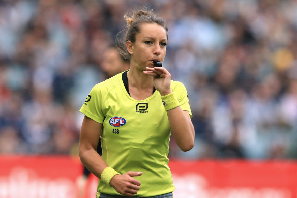 AFL field umpire Eleni Glouftsis.