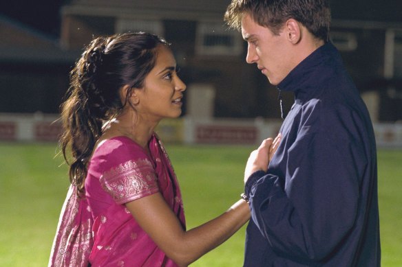 Nagra and Jonathan Rhys Meyers in Bend It Like Beckham.