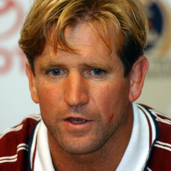Des Hasler after coaching Manly for the first time, against the Cowboys in 2004.
