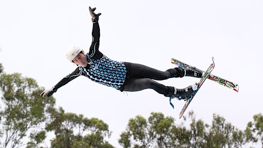 Australian aerial skier Britt Cox performs a trick during the official opening of the Sleeman Sports Complex last May.