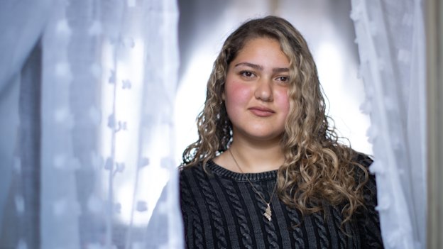 High school student Yasmin Sabawi, 18, at her family’s new home in Melbourne’s south-east.