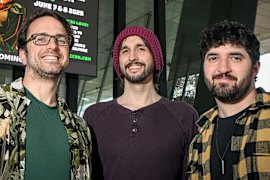 Rob DenBleyker (left), Kris Wilson (centre) and Adam Nusrallah. Cyanide & Happiness are coming to Oz Comic-Con for the first time.