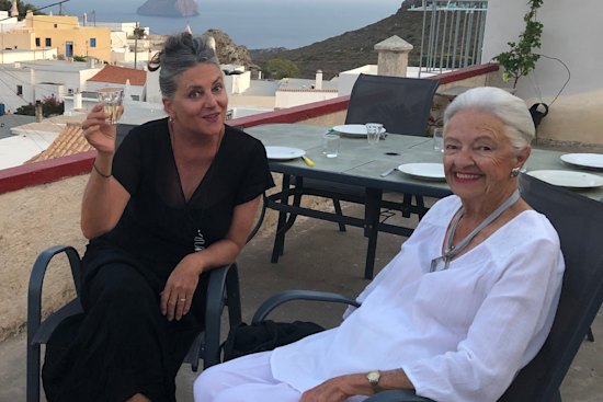 Susan Johnson and her mother on Kythera, 2019.