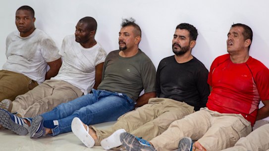 Suspects in the assassination of Haiti’s President Jovenel Moise are shown to the media in Port-au-Prince last week.