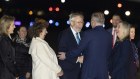 US ambassador Caroline Kennedy with Australian ambassador Kevin Rudd and wife Therese Rein greet Anthony Albanese and Jodie Haydon after they touch down at Andrews air force base, Maryland, on Sunday.