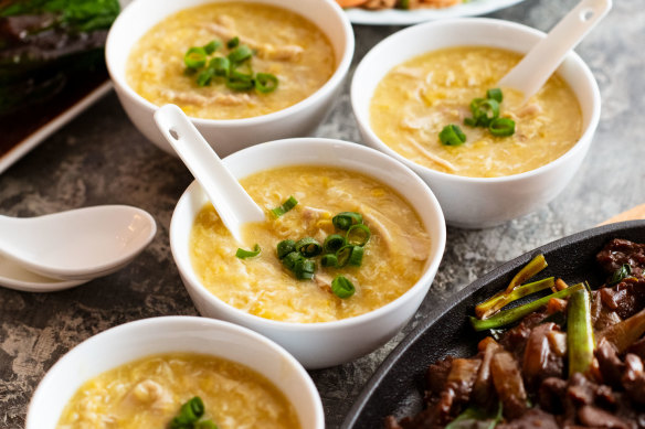 This comforting chicken and corn soup is a great way to begin a Chinese banquet.