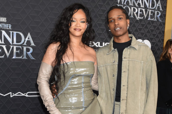 Rihanna and A$AP Rocky on the
red carpet in 2022.