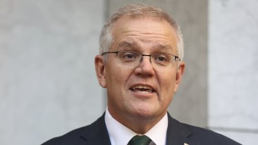 Prime Minister Scott Morrison during a press conference at Parliament House in Canberra on Monday 9 August 2021