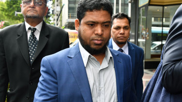 Uber driver Nazrul Islam arriving at court on Monday. 