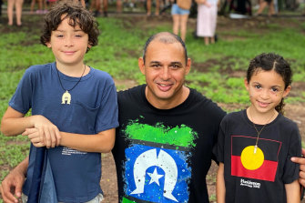 Thomas Mayor, a unionist and advocate for the Uluru Statement from the Heart, with his children.