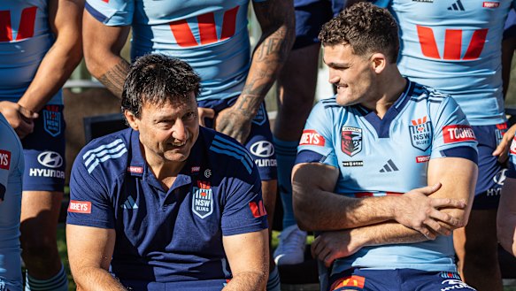 Nathan Cleary and Laurie Daley relax this week in the Blue Mountains.
