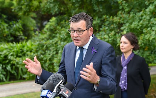 Premier Daniel Andrews on Tuesday with Employment Minister Jaala Pulford.