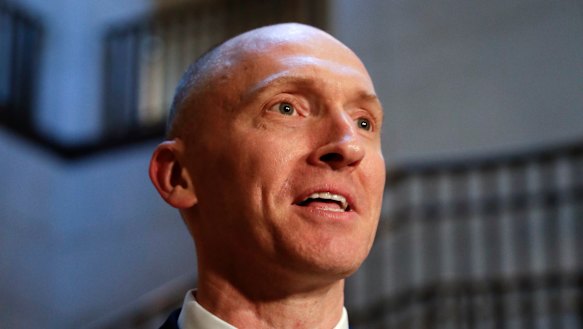 Carter Page speaks with reporters following a day of questions from the House Intelligence Committee on Capitol Hill in Washington in 2017.