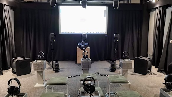 Sony's demo pitted headphones with 360 Reality Audio against a 13.2 surround speaker setup.