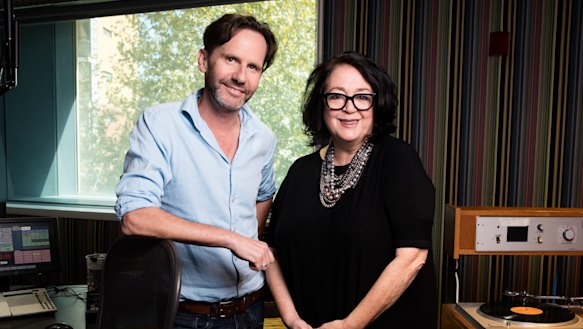 Robbie Buck and Wendy Harmer in their ABC studio. The ABC Sydney pair earned their highest-ever ratings in Tuesday's first radio survey of the year. 