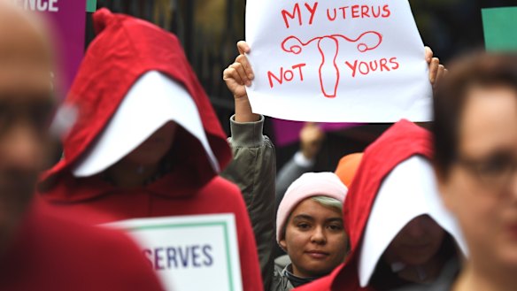 Supporters of creating a safe access zone around abortion clinics in NSW outside NSW Parliament House earlier this year. 
