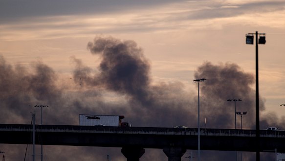 Smoke from the factory fire in West Footscray last August.