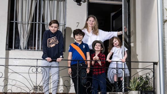 Casey Castro, with her children, Jupiter, Reino, Monty and Eddie, is preparing to sell her family’s Woolloomooloo home.