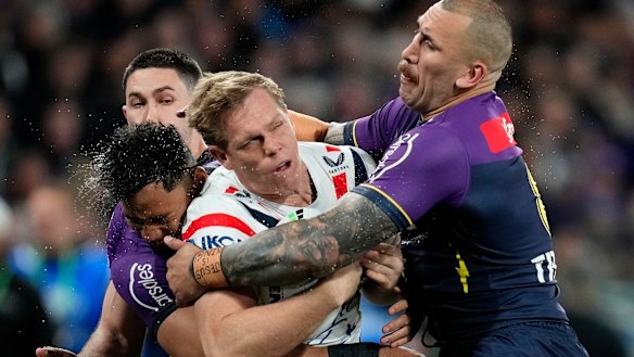 Nelson Asofa-Solomona flattens Lindsay Collins.