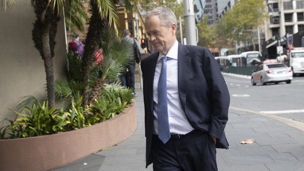 Bill Shorten in April, on his way to a private meeting with Anthony Pratt in his apartment in Sydney.