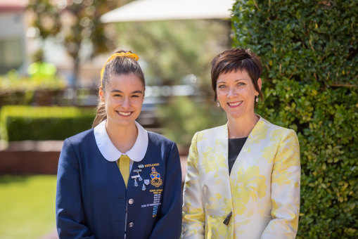 Redlands Sydney scholarship student Chloe Church with deputy principal Sarah McGarry.