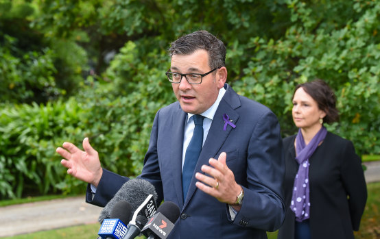 Premier Daniel Andrews on Tuesday with Employment Minister Jaala Pulford.