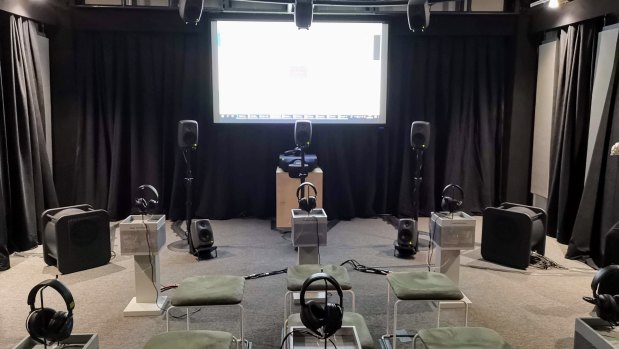 Sony's demo pitted headphones with 360 Reality Audio against a 13.2 surround speaker setup.