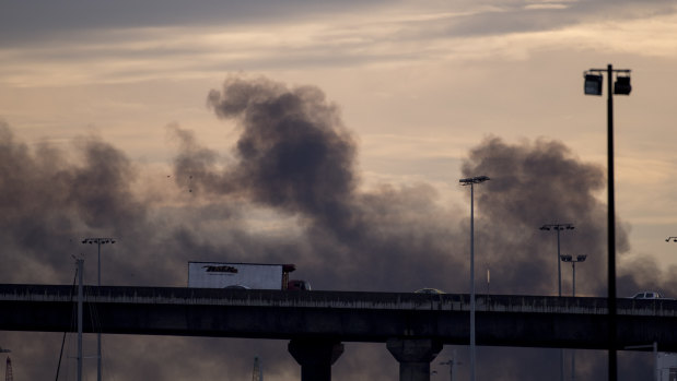 Smoke from the factory fire in West Footscray continued to drift across the city's western suburbs.