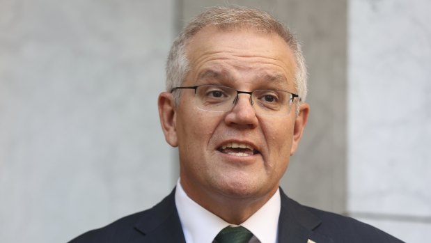 Prime Minister Scott Morrison during a press conference at Parliament House in Canberra on Monday 9 August 2021