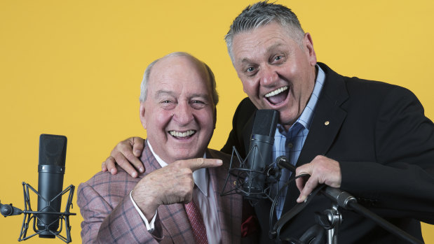 Happier Days: Alan Jones and Ray Hadley in 2017. 