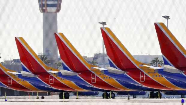 Boeing 737 Max jets grounded at Sky Harbor International Airport in Phoenix on Thursday. 