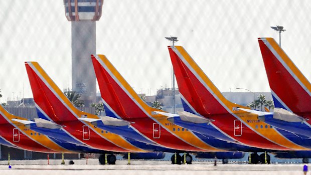 Boeing 737 Max jets grounded at Sky Harbor International Airport in Phoenix on Thursday. 