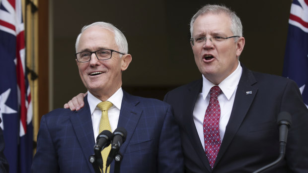 Prime Minister Malcolm Turnbull and Treasurer Scott Morrison at Parliament House in Canberra.