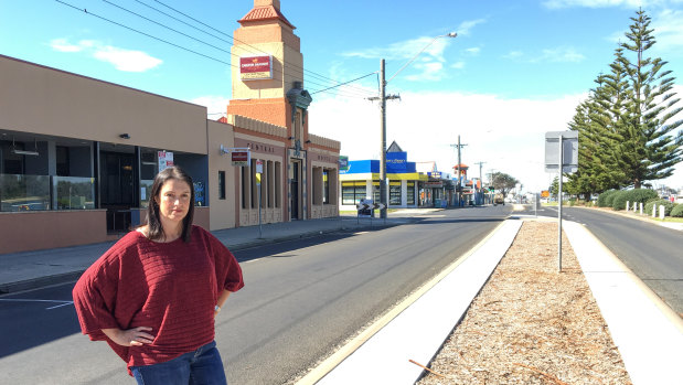 Alison Murphy, owner of Central Hotel, stands on the empty streets of Lakes Entrance.